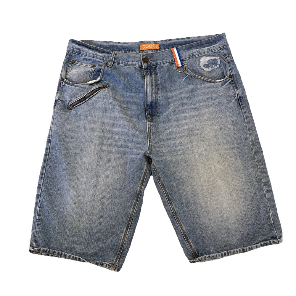 COOGI Mens Y2K‎ Baggy Denim Shorts Blue Embroidered Accents Size 48